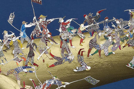 Claude Hermann. Un combat spatial au XVIe siècle, 2010. Technique mixte, dessin, collage, cornes et boite en plexiglas. Courtesy Art & Public, Genève. pièce